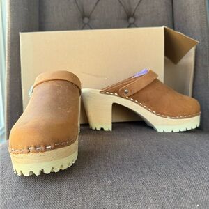 Lotta from Stockholm wood leather clogs brown oil nubuck 37 6 6.5 NEW platform